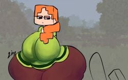 alex_(minecraft) ass_bigger_than_head black_eyes breasts_bigger_than_head brown_pants curvy female female_focus female_only fully_clothed ginger green_shirt huge_ass huge_breasts huge_thighs human human_only hyper hyper_ass light-skinned_female light_skin minecraft mojang monstorlilly solo solo_female thick_thighs