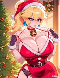 1girls ai_generated blonde_hair breasts christmas cleavage difuxer female female_only large_breasts light-skinned_female light_skin mario_(series) princess_peach solo thighs wide_hips