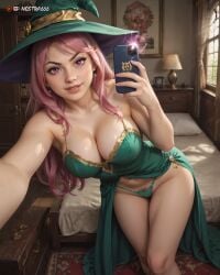 agnietta ai_generated breasts female girl looking_at_viewer nostra666 oc original_character patreon pink_hair pubic_hair witch