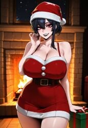 black_hair christmas christmas_outfit ent90 female night red_eyes