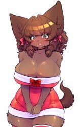 1girls blush breasts breasts breasts christmas christmas_outfit female female_only fluffy fluffy_hair furry furry_only heart holidays oc original_character panties takkunaki thighs