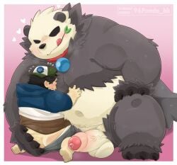 96panda anthro ass backwards_hat balls bear big_balls big_butt big_dom_small_sub big_moobs big_penis black_body black_fur blush bodily_fluids clothed_male clothing dominant dominant_anthro dominant_male duo erection face_in_chest foreskin fur generation_6_pokemon genitals giant_panda hat headgear headwear heart_symbol hi_res holding_partner human human_on_anthro humanoid_genitalia humanoid_penis interspecies larger_anthro larger_male licking licking_lips looking_pleasured male male/male mammal molestation moobs multicolored_body multicolored_fur navel nintendo nude overweight overweight_anthro overweight_human overweight_male pangoro penis pokemon pokemon_(species) pokephilia size_difference smaller_human smaller_male submissive submissive_human submissive_male sweat tongue undressing undressing_another white_body white_fur