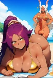 ai_generated bleach bleach:_the_thousand-year_blood_war boku_no_hero_academia erection futa_on_female futanari huge_ass huge_breasts mirko miruko my_hero_academia novelai rumi_usagiyama shihouin_yoruichi unaware wide_eyed yoruichi_shihouin