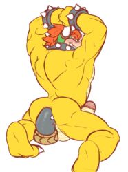 1boy anal anal_masturbation anal_sex anthro anus arms_above_head arms_up ass back balls blush bowser bullet_bill collar digital_media_(artwork) dildo dildo_sitting erection full_body hair horn humanoid_penis kneeling koopa looking_at_viewer looking_back male male_only mario_(series) masturbation muscular muscular_male nintendo nude penetration penis rear_view rolz scalie sex_toy simple_background smile solo spiked_collar spikes tailless teeth testicles toying_self video_games white_background