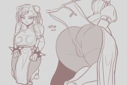 1girls ass big_ass cameltoe capcom chun-li female mkp89_draw monochrome street_fighter