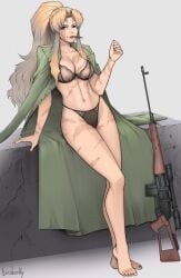 1girls 2024 2d 2d_(artwork) adult_female artist_name balalaika big_ass big_breasts black_lagoon black_panties blonde_hair blue_eyes bra_and_panties breasts cigar dominant_female dragunov_svd erodrunky fair-skinned_female fair_skin female female_only fit_female flirting gun human human_female jacket_on_shoulders light-skinned_female light_skin long_hair looking_at_viewer milf no_sex not_ai_generated open_jacket panties pinup ponytail pose realistic_breast_size realistic_proportions red_nails russian russian_female scars simple_background smile smiling_at_viewer sniper_rifle solo solo_female solo_focus thick weapon white_background