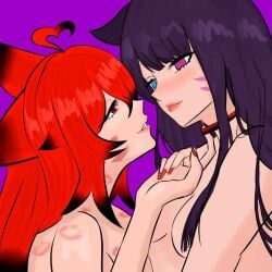 5hira among_us_reference cat_ears catgirl dominant_female female_only nekitagamer neko oc original_character purple_hair red_eyes red_hair seductive submissive twitch two_girls vtuber vtuberfanart yuri