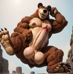 1boy 1male ai_generated animal_ears anthro anus balls bear bear_(masha_and_the_bear) bear_ears big_balls big_muscles big_nipples big_penis big_testicles booster_rex brown_fur claws daddy day erect_nipples erect_penis erection furry furry_male huge_balls huge_cock huge_muscles huge_nipples huge_testicles looking_at_viewer male male_only masha_and_the_bear muscles muscular muscular_anthro muscular_male nipples open_mouth penis sharp_teeth solo teeth testicles veiny_penis