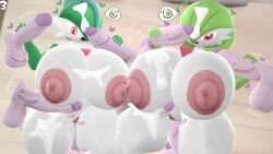 2girls 3d 3d_(artwork) big_breasts big_thighs breasts_bigger_than_head disembodied_penis ditto dra111_(artist) dragon316 gallade gardevoir huge_breasts pokémon_(species) pokemon pokemon_(species) rule_63