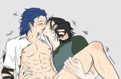 artist_red_heat black_hair blue_hair boys_love claudio_serafino freckles gay gay_male gay_sex making_love muscular muscular_male no_visible_genitalia red_heat scars sergei_dragunov sex tekken tekken_8 yaoi