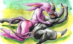 anal anal_sex anthro anthro_on_anthro anus arm_above_head ass blush bodily_fluids breasts caravaggia closed_eyes double_penetration duo eeveelution espeon female female/female forehead_gem gem generation_2_pokemon genital_fluids genitals hand_on_breast happy happy_sex lying navel nintendo nipples on_back open_mouth open_smile penetration pokemon pokemon_(species) pussy sex smile spread_legs spreading tail tail_fetish tail_insertion tail_play tail_sex umbreon unusual_anatomy unusual_tail vaginal_fluids vaginal_penetration