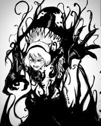 autonomousinque marvel_comics monochrome nude_female spider-gwen symbiote venom_(marvel)