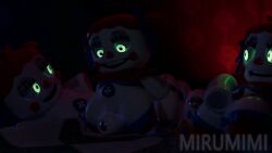3d 3d_(artwork) circus_baby_(fnaf) clitoral clitoral_rubbing female female/female five_nights_at_freddy's foursome green_eyes group group_sex hair hi_res humanoid looking_at_another looking_at_partner looking_at_viewer machine mirumimi not_furry plush_baby plushie plushophilia red_hair robot rubbing scottgames sex tagme video watermark white_body