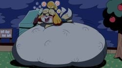 animal_crossing drunk isabelle_(animal_crossing) lying_on_stomach mass_vore multiple_prey same_size_vore soft_vore struggling struggling_prey unwilling unwilling_prey vore vore_belly