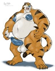 2024 anthro areola balls bodily_fluids claws erection fangs felid frosted_flakes fur genitals head_turned hi_res husky2paws kellogg's male male_only mammal mascot musclegut navel nipples no_pupils nude open_mouth overweight overweight_anthro overweight_male pantherine penis saliva saliva_string signature slightly_chubby slightly_chubby_anthro slightly_chubby_male solo standing striped_body striped_fur stripes tail teeth tiger tongue tony_the_tiger vein veiny_penis werecreature werefelid werepantherine weretiger whiskers yellow_eyes