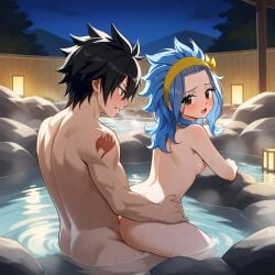 ai_generated fairy_tail gray_fullbuster hotsprings levy_mcgarden naked night sex