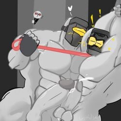 bara blush_lines cumshot gay hearts_around_head lustfulsai madness_combat masked_male rubbing_penis