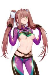 1female 1girls alternate_costume boobs breasts commission commission_art doki_doki_literature_club female female_focus female_only green_eyes long_hair monika_(doki_doki_literature_club) navel ora_ozen underboob