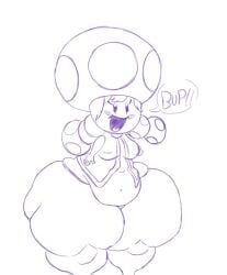 :d black_eyes blush_stickers chubby female large_breasts mario_(series) medium_breasts monstorlilly nipple_bulge no_color no_pants simpleflips super_mario_bros. toadette twintails vest white_background