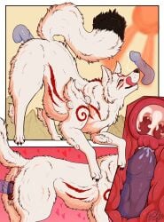 amaterasu_(okami) animal_genitalia animal_pussy anus anus_blush ass_up blush blush_lines bodily_fluids canid canine canine_genitalia canine_pussy capcom cheek_tuft cum cum_inside cumshot cumshot_in_pussy disembodied_penis duo ejaculation facial_tuft female feral fluffy fluffy_tail fox genital_fluids genitals hi_res internal internal_cum internal_vaginal looking_pleasured male male/female mammal neck_tuft okami_(capcom) parooty penetration penis precum pussy raised_tail side_view sun tail translucent translucent_penis tuft vaginal_penetration vaginal_penetration