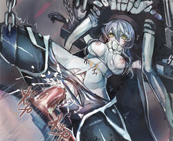 2013 abyssal_ship breasts breasts_out female_focus kantai_collection monster nipples pale_skin sex shinkaisei-kan solo_focus taishi_(artist) vaginal_penetration wo-class_aircraft_carrier yellow_eyes