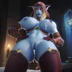 ai_generated bimbo blood_elf cum_in_pussy cum_on_breasts gauntlets hoodie looking_at_viewer massive_breasts nude perfect_body shoulder_armor smirking stable_diffusion sylvanas_windrunner warcraft world_of_warcraft