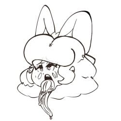 bow_in_hair cum_on_face cum_on_tongue earthbound female head_only long_hair long_tongue monstorlilly mother_(series) mother_2 no_color open_mouth paula_jones sketch solo tongue_out white_background