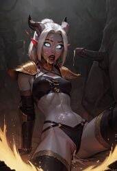 ai_generated blizzard_entertainment draenei glowing_eyes horns sulophian white_hair world_of_warcraft