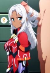 ai_generated clothed_female_nude_male confused dark-skinned_female elma_(xenoblade_x) hairjob novelai question_mark xenoblade_(series) xenoblade_chronicles_x