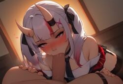 ai_generated big_penis blowjob blush hands_on_legs heart hololive nakiri_ayame submissive_female virtual_youtuber