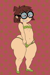 1girls artkunissleepy belly big_ass big_butt bottom_heavy brown_hair bubble_butt drugs edit edited flat_chest full_body glasses green_clothing green_eyes green_footwear green_panties green_underwear grin lisa_loud marijuana navel plump pulling_clothing shoes short_hair standing swimsuit the_loud_house thick_thighs thighs voluptuous weed wide_hips