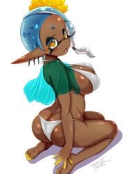 1girls alternate_hair_color aquatic ass big_breasts bikini blue_eyebrows blue_eyelashes blue_hair blueberry_(fruit) blueberry_(not_the_fetish) breasts dark-skinned_female dark_skin digital_drawing_(artwork) digital_media_(artwork) domino_mask ear_piercing eyelashes female female_only frye_(splatoon) frye_(summer_nights) frye_onaga hi_res huge_breasts inkling inkling_girl looking_at_viewer nintendo open_mouth pointy_eared_humanoid pointy_ears splatfest splatoon splatoon_(series) splatoon_3 summer_nights_splatfest t2ukmyjm tentacle tentacle_hair thick_thighs white_bikini wide_hips yellow_eyes yellow_pupils