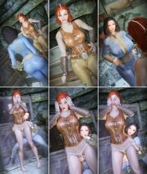 2girls 3d bead_panties bethesda_softworks big_breasts cait_(fallout) embarrassed_female fallout groping_crotch pussy_ejaculation pussy_juice rubbing_pussy two_girls vault_dweller