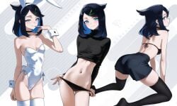 1girls alternate_costume ass black_bra black_panties black_shorts bunny_ears bunny_girl bunnysuit choker duplicate liko_(pokemon) navel otokakoto panties pokemon pokemon_(anime) pokemon_horizons stomach