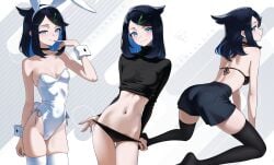 1girls alternate_costume ass black_bra black_panties black_shorts bunny_ears bunny_girl bunnysuit choker duplicate highres liko_(pokemon) navel otokakoto panties pokemon pokemon_(anime) pokemon_horizons stomach