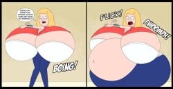 altzegoz_(artist) annoyed annoyed_expression annoyed_face belly_expansion beth_smith bra breast_expansion bubble_butt comic hyper hyper_ass hyper_belly hyper_boobs hyper_breasts inflated_belly rick_and_morty swear swearing text text_bubble