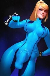 1futa ai_generated blonde_hair bodysuit bulge_through_clothing commission cuffs erection_under_clothes futa_only futa_sans_pussy futanari metroid pointing_at_penis ponytail rousherte samus_aran skintight slim_waist smug smug_face solo_futa tagme throbbing toned_futa zero_suit_samus