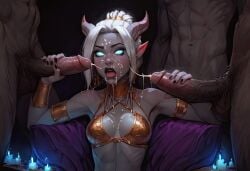 ai_generated blizzard_entertainment draenei glowing_eyes horns sulophian white_hair world_of_warcraft