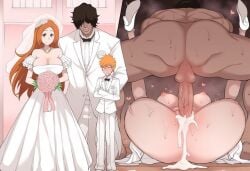 bleach bleach:_the_thousand-year_blood_war dark-skinned_male dark_skin ichigo_kurosaki inoue_orihime interracial latino_male latino_male_asian_female mexican mexican_male netorare terasu_mc wedding_dress wedding_veil yasutora_sado