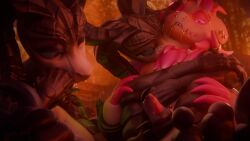 absurd_res anthro bite deathclaw fallout female group handjob hi_res hug hugging_another hugging_from_behind male male/female microsoft neck_bite nicky_goat nicky_goat_(artist) paws penile scalie sex trio wickerbeast