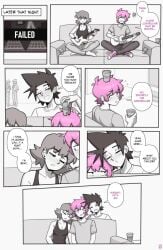 black_and_white comic_page conversation dross female greyscale jacob_(dross) male no_sex(yet) panels pink_hair roxanne_(dross) talking taylor_(dross)