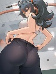 1girls ass ass_focus big_ass big_breasts big_thighs black_hair breasts dat_ass distrbeachboy female gym gym_clothes gym_clothing gym_uniform huge_ass huge_thighs multicolored_hair orange_hair ponytail sweat sweatdrop sweating thick_thighs thighs zenless_zone_zero zhu_yuan