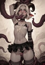 ai_generated anthro demon_girl goat_ears goat_girl goth_girl grey_skin horns sulophian white_hair