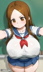 1girls aged_up ai_generated ass big_ass big_breasts female female_focus female_only focus hinashort huge_areolae karakai_jouzu_no_takagi-san looking_at_viewer pose school_uniform selfie_pose sexy shortstack solo takagi-san uniform venus_body voluptuous