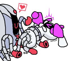 closed_eyes coiling coiling_another coiling_around_body colored duo floating_arms heart_symbol legless looking_pleasured lying machine necktie null null_stimulation objectfucker on_back onomatopoeia robot robotic_arm rubbing screen screen_face sound_effects straining tentacle text