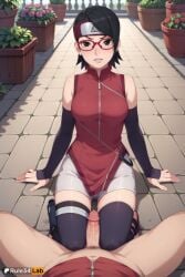 1boy 1boy1girl 1girls ai_generated artist_name bare_shoulders black_eyes black_hair blush boruto:_naruto_next_generations breasts detached_sleeves erection flower flower_pot forehead_protector glasses hi_res konohagakure_symbol looking_at_viewer male_pubic_hair medium_breasts naruto naruto_(series) outdoors parted_lips patreon_logo penis plant potted_plant pov pov_crotch precum pubic_hair pussy_juice red-framed_eyewear rule34lab sarada_uchiha short_hair shorts sitting smile solo_focus straight thighhighs toeless_legwear uncensored zipper zipper_pull_tab