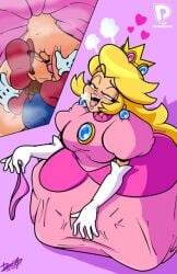 blonde_hair blush dp1up female gloves mario mario_(series) moaning panties pink_dress princess_peach pussy super_mario_bros. taller_female toungue vagina