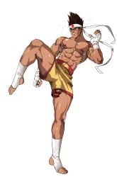 1boy 2020s 2025 bar_censor censored dark-skinned_male dark_skin glasses human human_male jackray joe_higashi king_of_fighters male male_only muscular muscular_male nipples penis penis_through_leghole shorts snk solo solo_male video_games