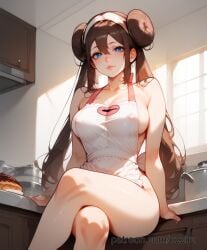 ai_generated anime apron apron_only female kitchen nintendo ozziru pokemon rosa_(pokemon)