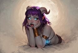 ai_generated blizzard_entertainment draenei glowing_eyes horns purple_hair sulophian world_of_warcraft